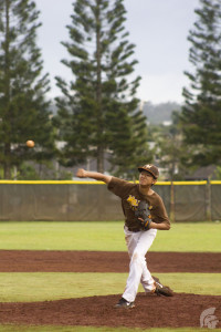 (Photo courtesy of Na Manao Poina Ole) Pitcher Sophomore Jaydon Arakawa helps to bring his team one step closer to winning the OIA championship title.