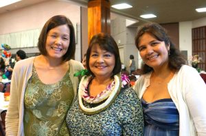 (Photo courtesy of AP Psychology teacher Judy Taparra) (L-R) Librarian Rieko Goo and English teachers Darlene Fujimoto and Stephanie Grande-Misaki. At the awards luncheon on May 2, Fujimoto was congratulated by many former students and coworkers for receiving a Teacher Excellence Award from the Hawaii State Teachers Association.